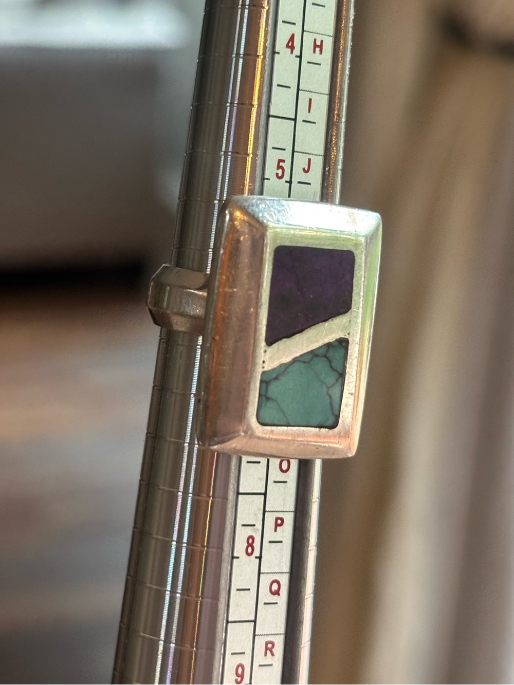 Zuni Sterling Silver Turquoise Purple Sugilite Inlay Rectangle Statement Ring 6 - Picture 10 of 12